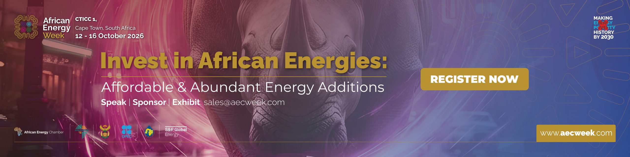 African Energy Week banner — Invest in African Energies, CTICC 1 Cape Town, 12–16 October 2026